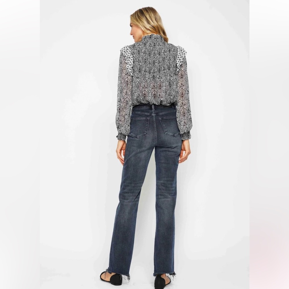JUDY BLUE High Waist Button-Fly Destroy Hem Straight Denim Jeans - Picture 2 of 15
